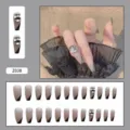 Élégants ongles press-on de style français 24 pièces avec strass papillon et bouts noirs - Style Grand Strass Ballet (Z038) / 24 Pièces/Ensemble