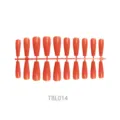 Vibrant coral orange long coffin press-on nail tips displayed on a naked SKU strip - Long Ballerina Style (TBL014)
