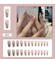 Faux ongles cercueil nude avec étoiles pailletées argentées et strass, lot de 24 pièces - Style Étoile à Petits Diamants (Z035) / 24 Pièces/Ensemble