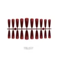 High-gloss wine red long ballet shaped press-on nails organized on a strip for manicures - Long Ballerina Style (TBL037)