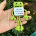 Poupée grenouille verte au crochet faite main avec carte de soutien émotionnel jouet en peluche - Grenouille aux longues jambes