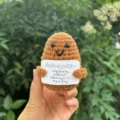 Handmade crochet positive potato plush toy, brown knitted yarn doll variant with sign. - Dark Brown Fine Positive Card