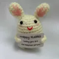 Handmade crochet white bunny plush holding inspirational sign cute emotional support gift - Little Rabbit