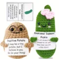 Handmade crochet emotional support pickle and positive potato doll toy variant style. - Positive Potato with Eyes (Left Picture)