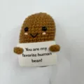 Handmade crochet positive bean doll cute emotional support toy with holding message card - Coffee Bean