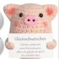Handmade pink crocheted pig plush doll with a German motivational greeting card - Pink Pig Style / With German Card