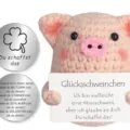 Handmade pink crochet pig doll with motivational German gift card for stress relief - Pink Pig Style / With German Card and Token