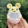 Handmade crochet mouse toy with motivational card, cute yellow and pink stuffed doll gift. - Pink Mouse