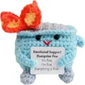 Cute hand-crocheted Emotional Support Dumpster Fire plush toy with a funny message card. - Flame