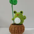 Handmade crochet green frog potted plant cute emotional support knitted desktop ornament decor - Frog