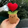 Handcrafted Crochet Potted Plant Red Heart Emotional Support Gift Cute Knitted Home Decor - Red Heart Potted Plant