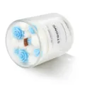 Decorative scented candle in glass jar with floral wax and wooden wick for cozy home aroma. - Blue and White Small Rose (Volcano)