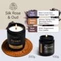 Geurkaars in zwarte glazen pot, fluwelen roos en oud, langdurige sojawas voor in huis. - Fluweelzachte Roos & Oud / 200.00g / Zwarte Beker