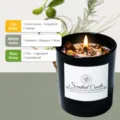 Candela profumata nera in vetro con aroma di rosmarino e fiori secchi per la camera da letto. - Rosmarino