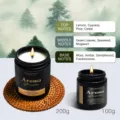 Scented soy wax candle in black jar with woody fragrance notes for home decor and relaxing gifts. - Foggy Forest / 100.00g / Black Cup