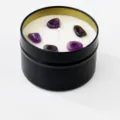 Candela profumata di soia in barattolo di metallo nero con pietre di cristallo curative per casa - Lavanda
