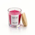 Pink soy wax scented candle in glass jar with wooden lid, home fragrance decor gift. - Rose