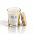 Natural soy wax scented candle in glass jar with wooden lid for home decor and aromatherapy. - French Vanilla
