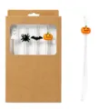 Σετ γυάλινα καλαμάκια Halloween κολοκύθα φάντασμα νυχτερίδα διαφανή για πάρτι - Διάμετρος 8mm Μήκος 200mm / Σχέδια Halloween 4 τεμ. + βουρτσάκι (εύκαμπτα καλαμάκια σε κουτί)