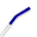 Detailed view of the colorful borosilicate glass straw with heat-resistant two-color bent design. - 8*200mm / Dark Blue & Clear