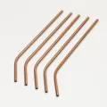 Rose gold bent metal drinking straws set of 5 reusable stainless steel eco-friendly - Straw Brush / Gold