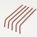 Set of 5 metallic red stainless steel bent drinking straws for reusable eco-friendly drinks. - Straw Brush / Rose Gold