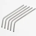 Stainless steel bent drinking straws set, 5 pieces silver metal reusable eco-friendly straws. - Straw Brush / Silver