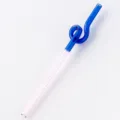 Colorful glass drinking straw, cute twisted design curve coffee stirrer reusable glass tube. - Style C / 8*194mm / Blue + Pink