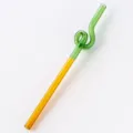 Colorful glass drinking straw, heat resistant cute twisted design for coffee and drinks. - Style C / 8*194mm / Green & Yellow
