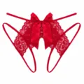 Red lace open crotch thong with large bow, sexy intimate apparel for women daily wear. - L / Black