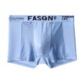 Light blue ice silk men's boxer briefs with breathable mesh panels and stylish waistband text. - L / Light Blue