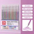 24 Kleuren Glitter Gelpennen Set 1.0mm Kogeltip Geparfumeerde Inkt Vonkelende Journal Pen - Kleur 24