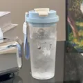 Portable clear plastic straw water cup with blue lid and cute cartoon dog pattern - 600ml / Coconut Puppy / Sky Blue