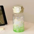Botella de agua transparente con estrellas, hielos verdes y tapa amarilla de verano - Estilo Estrella Tapa Doble Planeta / Verde