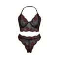 Elegant women's sexy two-tone red and black floral lace lingerie set with bralette - S / Top And Bottom / Red
