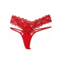 Red lace string thong for women, lightweight breathable floral lace underwear with bow. - S / Red