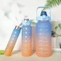 Σετ 3 αθλητικών μπουκαλιών 2L με ντεγκραντέ ματ φινίρισμα και χρονική σήμανση - Σετ 3 τεμαχίων / Μπλε Διαβάθμιση