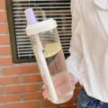 Large capacity portable heat-resistant plastic straw cup for boba and milk tea in purple - 850ml / Purple