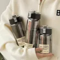 Set van drie minimalistische donkergrijze draagbare waterflessen in verschillende maten - 800 Premium zwart