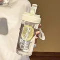 Detailed view of portable clear plastic water bottle with tea infuser and white strap - Third Gen Tea Filter Cup / 600ml / White