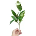 Hand holding a realistic artificial eucalyptus and olive stem with green leaves and fruit. - 34cm Single Branch