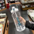 2L large capacity clear sports water bottle with straw and SUPER text design, portable style - 1500ml / Sky White