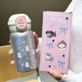 Niedliche Edelstahl-Isolierflasche mit süßem Welpen-Design und passender Geschenkbox. - Schleife Welpe Doppel Getränk Planet / Silber
