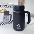 Taza térmica de acero inoxidable negra con asa, gran capacidad para vista principal. - Vaso individual 1000 ml / Negro Hao Xiao Cai [revestimiento de acero inoxidable con infusor] [con asa]