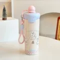 500ml rvs thermosfles met schattige puppy cartoon en draagriem - 600ml / Hond Stijl / Roze