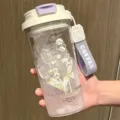 Clear plastic water bottle with lily of the valley pattern and convenient strap for daily use. - Purple Orchid Series