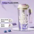 Φορητό μπουκάλι νερού Tritan 600ml μωβ με κρίνο της κοιλάδας και διπλό στόμιο - 600ml / Μοβ