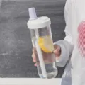 Minimalist large capacity clear plastic water bottle with straw and purple cap for students - L / Light Purple