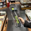 2L large capacity sports water bottle with straw and "SUPER" print in black and green. - 1500ml / Cool Black