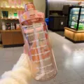 Large 2000ml clear plastic water bottle with pink lid and motivational time markers - Transparent Pink with English Print - 2000ml